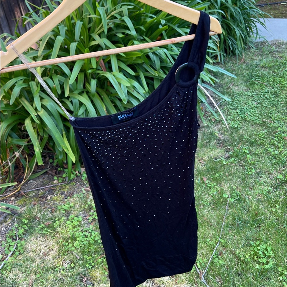 Buffalo David Bitton Black Studded one shoulder Tank Top